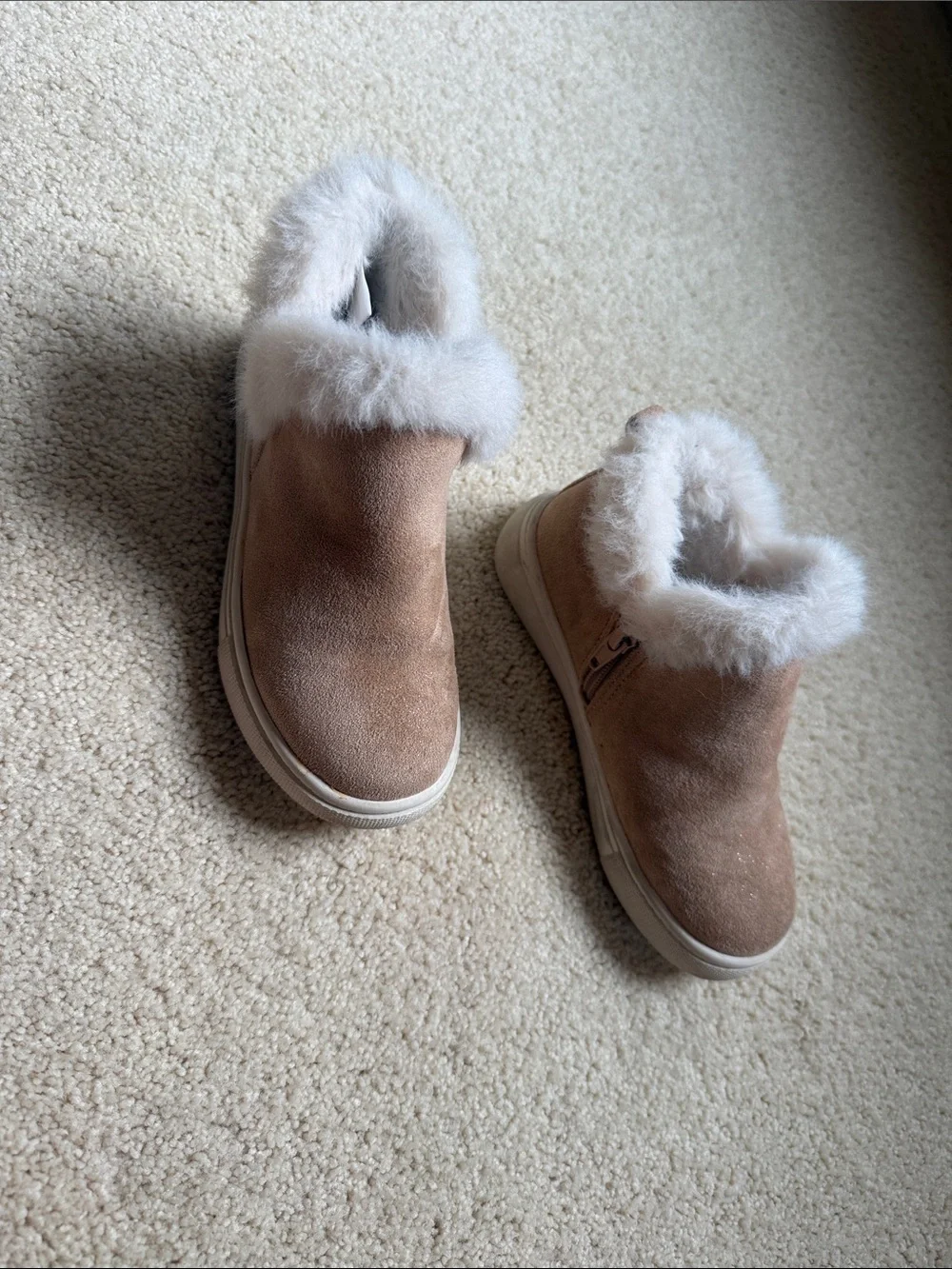 Kelly & Katie Girls Tan Suede Faux-Fur Ankle Boots